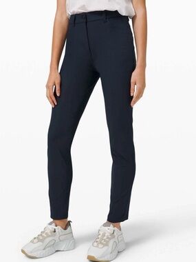 Lululemon Ladies City Sleek 5 Pocket Pant 7/8 Length Warpstreme Sz 8 Navy Blue